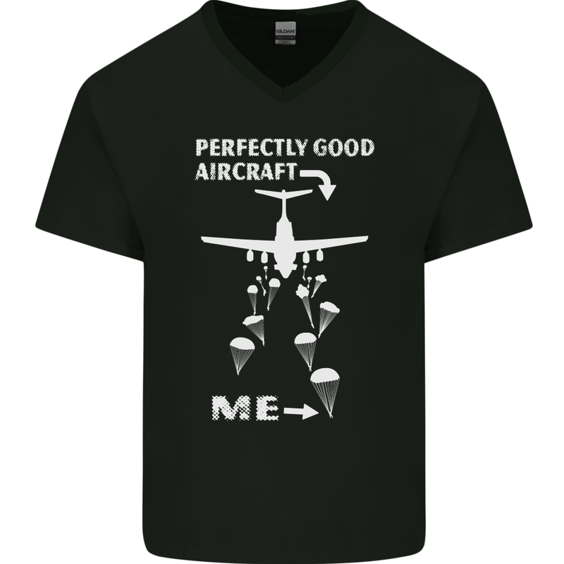 Perfectly Good Aircraft Skydiving Skydiver Mens V-Neck Cotton T-Shirt Black