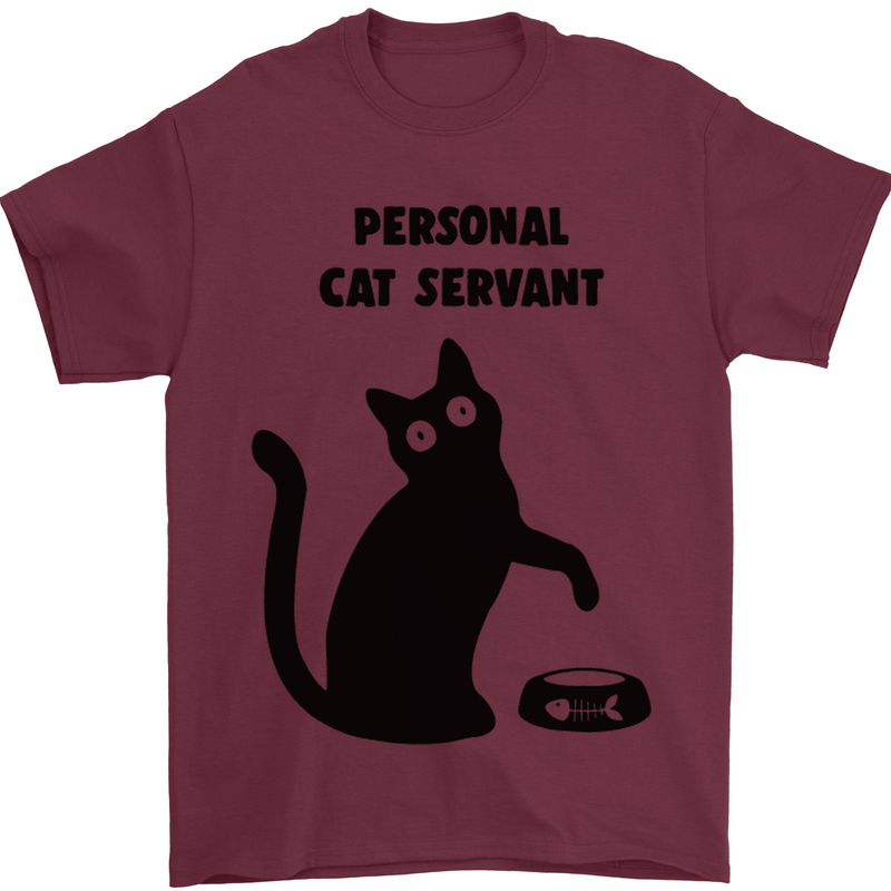 Personal Cat Servant Funny Pet Mens T-Shirt Cotton Gildan Maroon