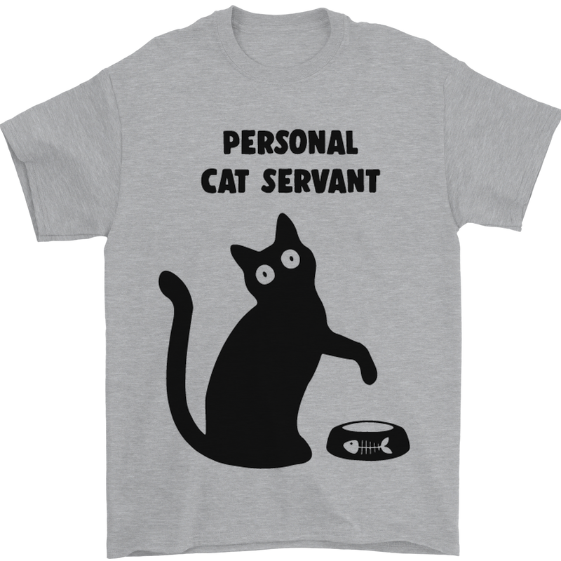 Personal Cat Servant Funny Pet Mens T-Shirt Cotton Gildan Sports Grey