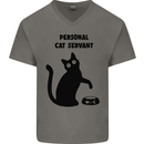 Personal Cat Servant Funny Pet Mens V-Neck Cotton T-Shirt Charcoal