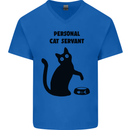 Personal Cat Servant Funny Pet Mens V-Neck Cotton T-Shirt Royal Blue