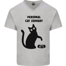 Personal Cat Servant Funny Pet Mens V-Neck Cotton T-Shirt Sports Grey