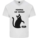 Personal Cat Servant Funny Pet Mens V-Neck Cotton T-Shirt White