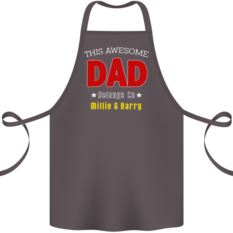 Personalised This Awesome Dad Belongs to Cotton Apron 100% Organic Dark Grey