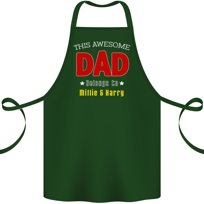 Personalised This Awesome Dad Belongs to Cotton Apron 100% Organic Forest Green