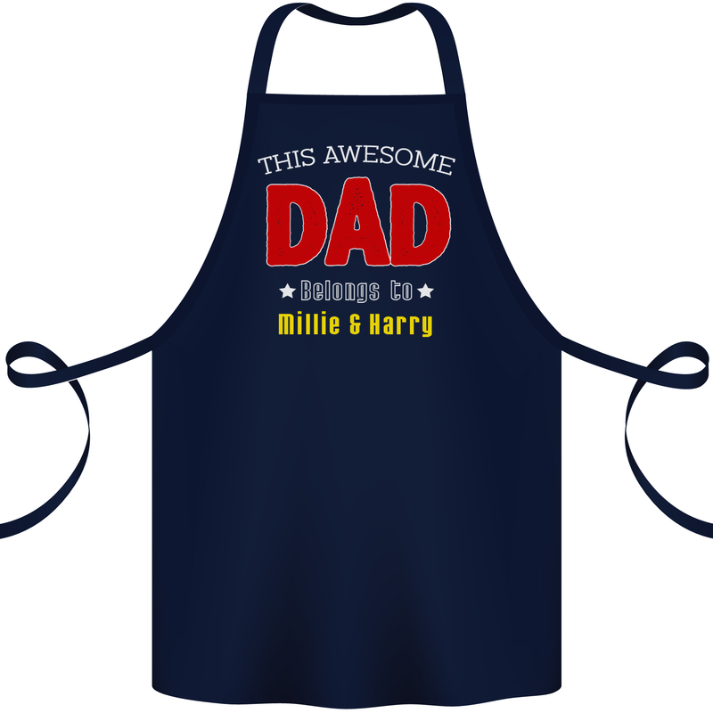 Personalised This Awesome Dad Belongs to Cotton Apron 100% Organic Navy Blue