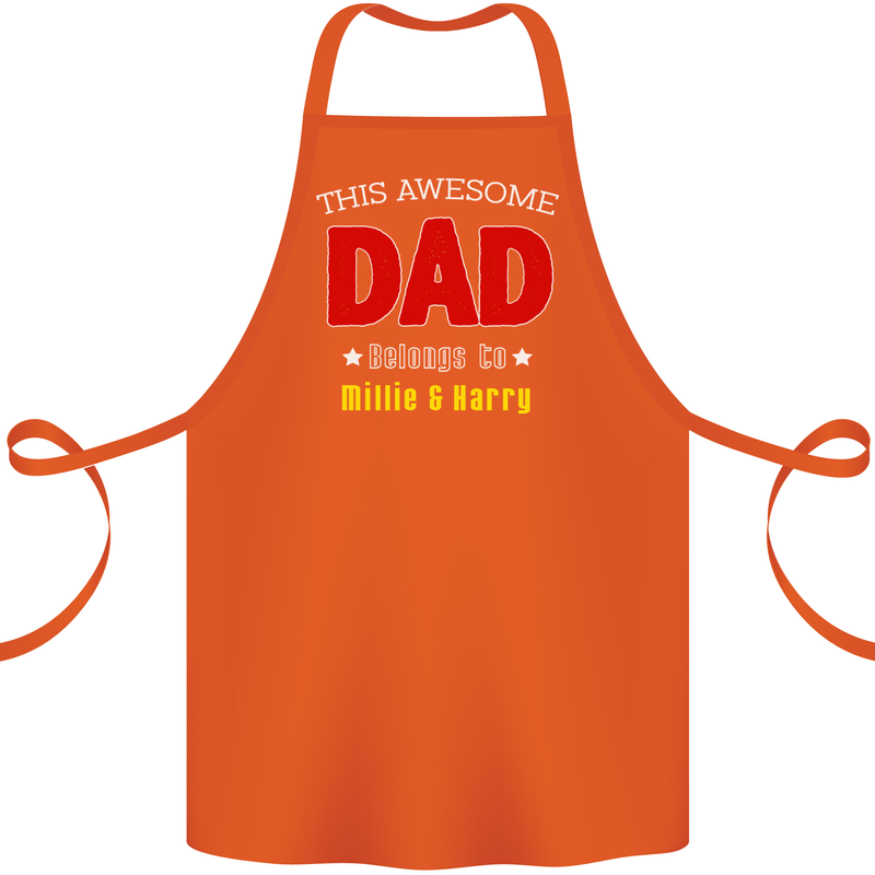 Personalised This Awesome Dad Belongs to Cotton Apron 100% Organic Orange