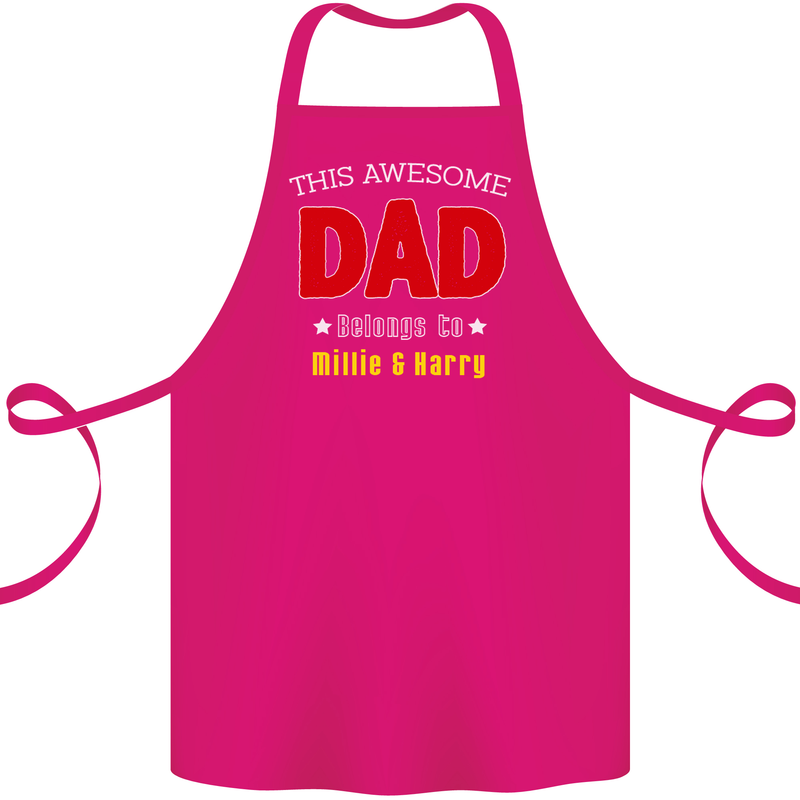 Personalised This Awesome Dad Belongs to Cotton Apron 100% Organic Pink