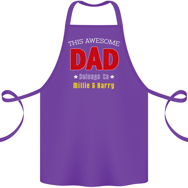 Personalised This Awesome Dad Belongs to Cotton Apron 100% Organic Purple