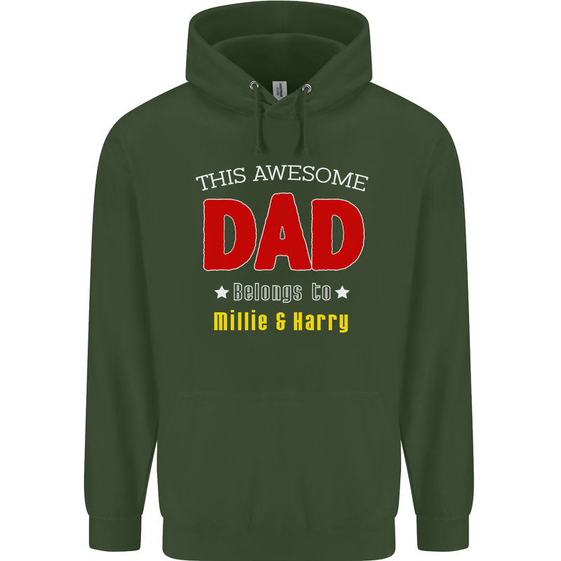 Personalised This Awesome Dad Belongs to Mens 80% Cotton Hoodie Forest Green