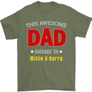 Personalised This Awesome Dad Belongs to Mens T-Shirt Cotton Gildan Military Green
