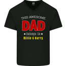 Personalised This Awesome Dad Belongs to Mens V-Neck Cotton T-Shirt Black