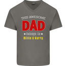 Personalised This Awesome Dad Belongs to Mens V-Neck Cotton T-Shirt Charcoal