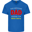 Personalised This Awesome Dad Belongs to Mens V-Neck Cotton T-Shirt Royal Blue