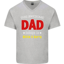 Personalised This Awesome Dad Belongs to Mens V-Neck Cotton T-Shirt Sports Grey