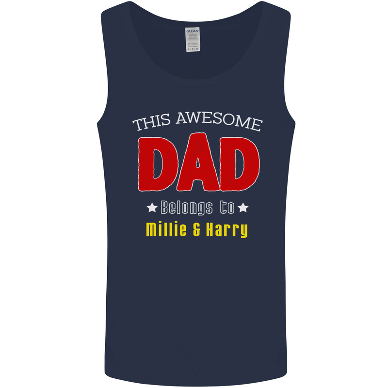Personalised This Awesome Dad Belongs to Mens Vest Tank Top Navy Blue