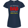 Personalised This Awesome Dad Belongs to Womens Petite Cut T-Shirt Navy Blue