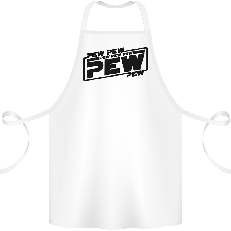 Pew Pew Pew Funny SCI-FI Movie Lightsaber Cotton Apron 100% Organic White
