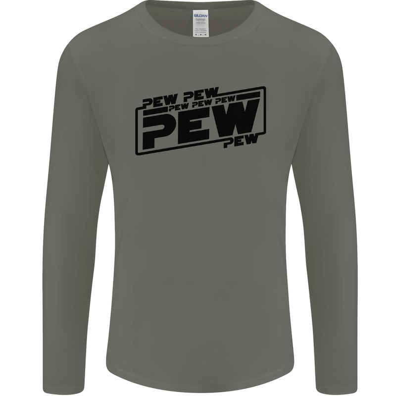 Pew Pew Pew Funny SCI-FI Movie Lightsaber Mens Long Sleeve T-Shirt Charcoal