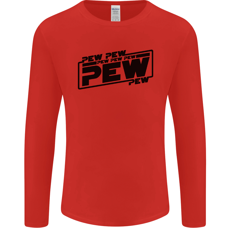 Pew Pew Pew Funny SCI-FI Movie Lightsaber Mens Long Sleeve T-Shirt Red