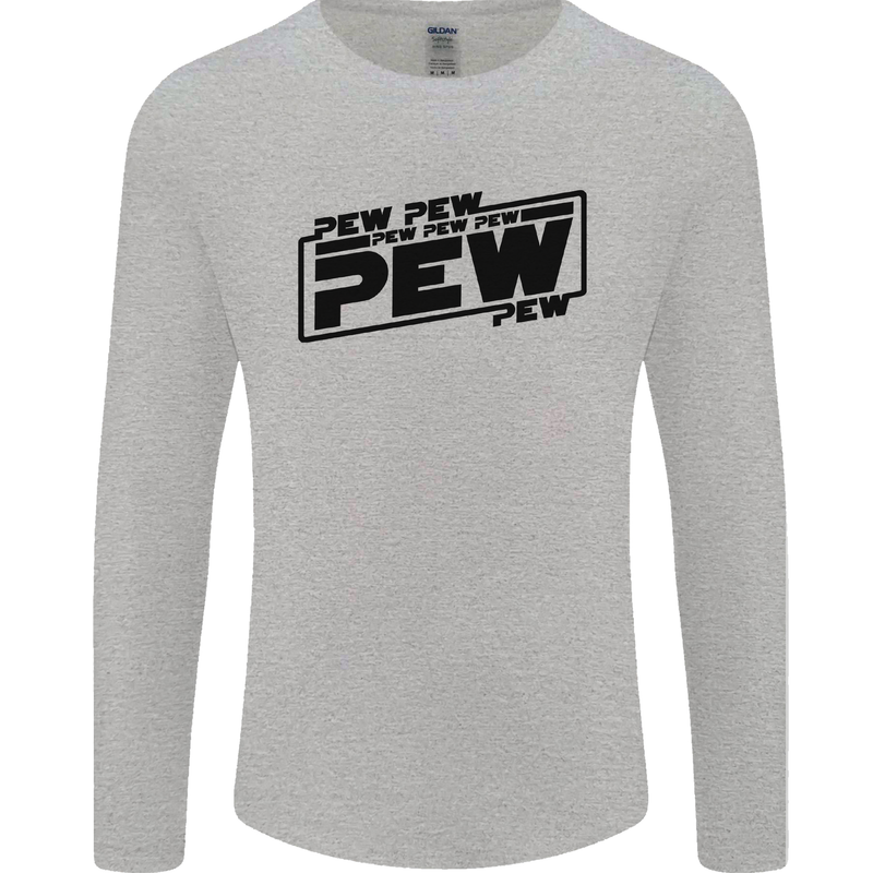 Pew Pew Pew Funny SCI-FI Movie Lightsaber Mens Long Sleeve T-Shirt Sports Grey