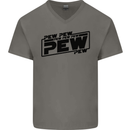 Pew Pew Pew Funny SCI-FI Movie Lightsaber Mens V-Neck Cotton T-Shirt Charcoal