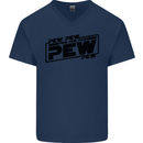 Pew Pew Pew Funny SCI-FI Movie Lightsaber Mens V-Neck Cotton T-Shirt Navy Blue