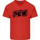 Pew Pew Pew Funny SCI-FI Movie Lightsaber Mens V-Neck Cotton T-Shirt Red