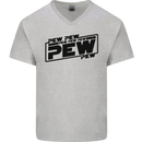 Pew Pew Pew Funny SCI-FI Movie Lightsaber Mens V-Neck Cotton T-Shirt Sports Grey