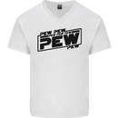 Pew Pew Pew Funny SCI-FI Movie Lightsaber Mens V-Neck Cotton T-Shirt White