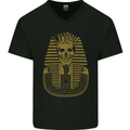 Pharaoh Skull Ancient Egypt Mens V-Neck Cotton T-Shirt Black