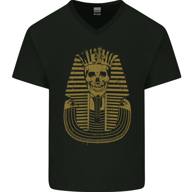 Pharaoh Skull Ancient Egypt Mens V-Neck Cotton T-Shirt Black