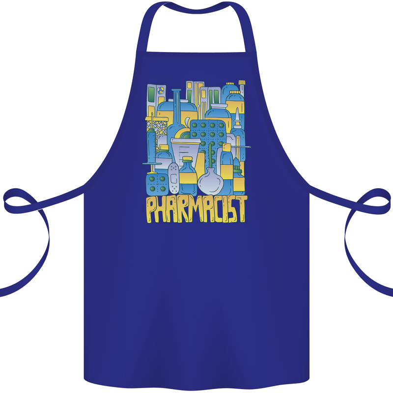 Pharmacist Chemist Design Cotton Apron 100% Organic Royal Blue