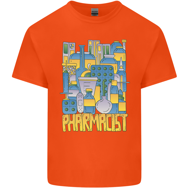 Pharmacist Chemist Design Mens Cotton T-Shirt Tee Top Orange