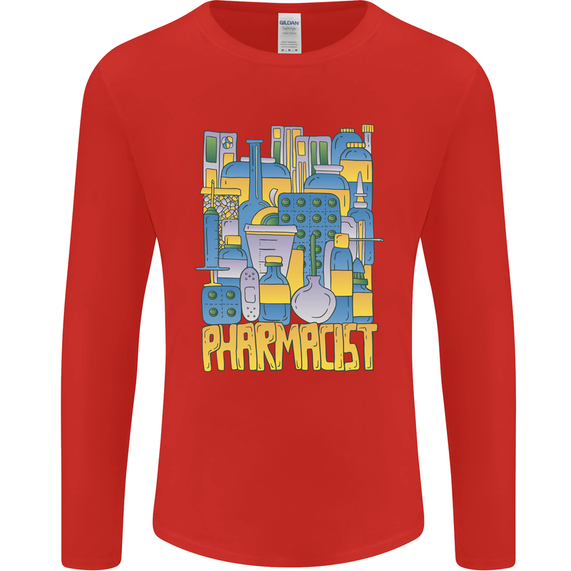Pharmacist Chemist Design Mens Long Sleeve T-Shirt Red