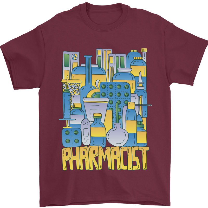 Pharmacist Chemist Design Mens T-Shirt 100% Cotton Maroon