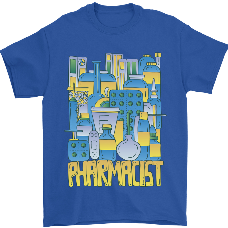 Pharmacist Chemist Design Mens T-Shirt 100% Cotton Royal Blue