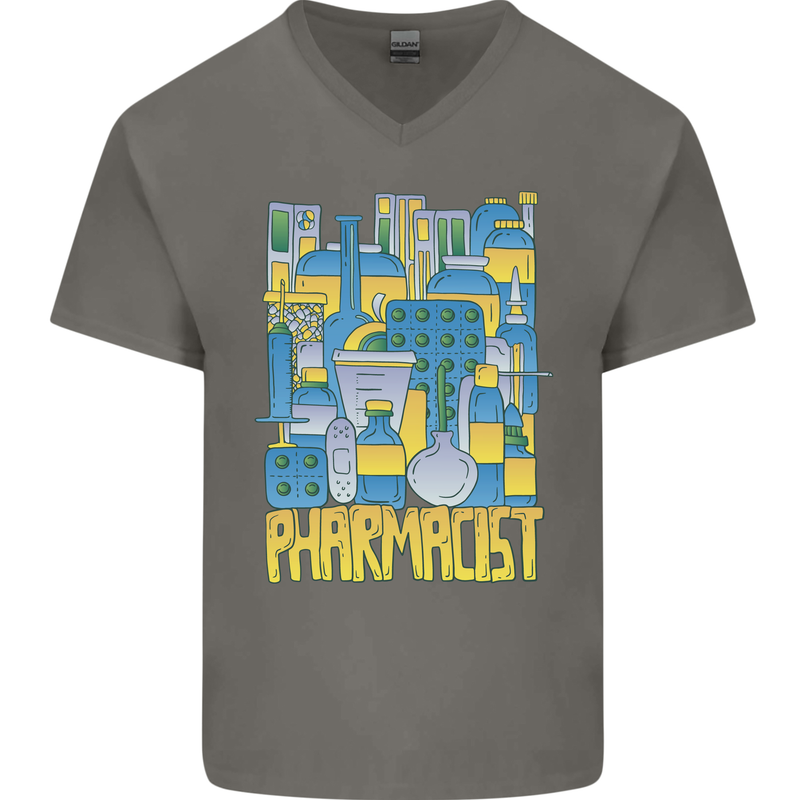 Pharmacist Chemist Design Mens V-Neck Cotton T-Shirt Charcoal