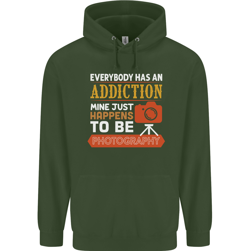 Photography Addiction Funny Photographer Childrens Kids Hoodie Forest Green