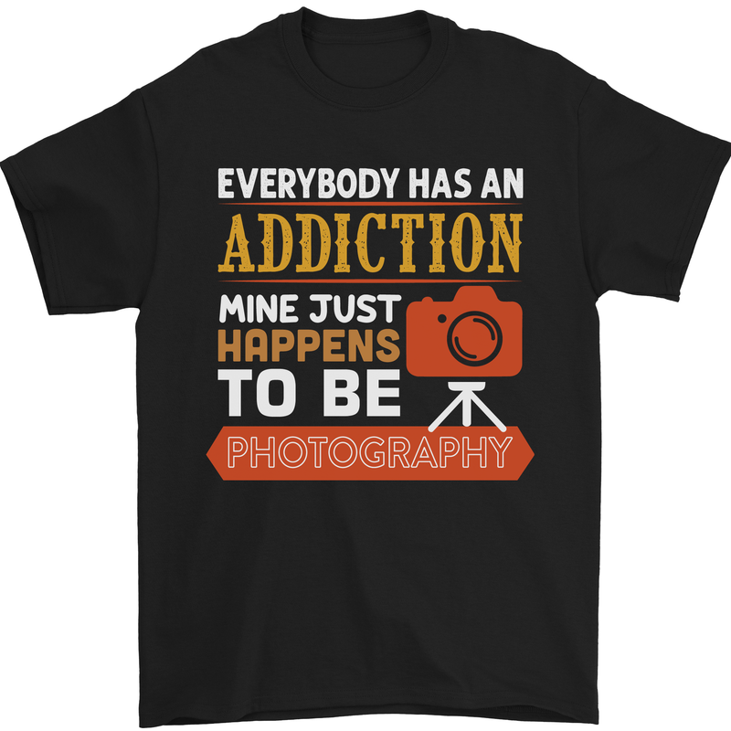 Photography Addiction Funny Photographer Mens T-Shirt Cotton Gildan Black