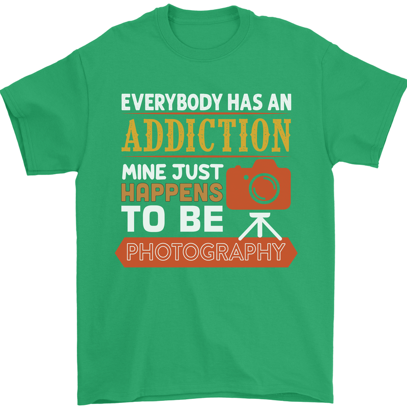 Photography Addiction Funny Photographer Mens T-Shirt Cotton Gildan Irish Green