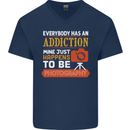Photography Addiction Funny Photographer Mens V-Neck Cotton T-Shirt Navy Blue