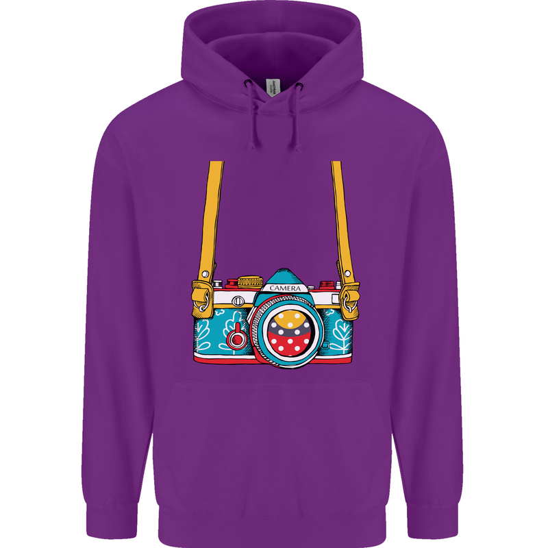 Photography Camera Around Neck Mens 80% Cotton Hoodie Purple