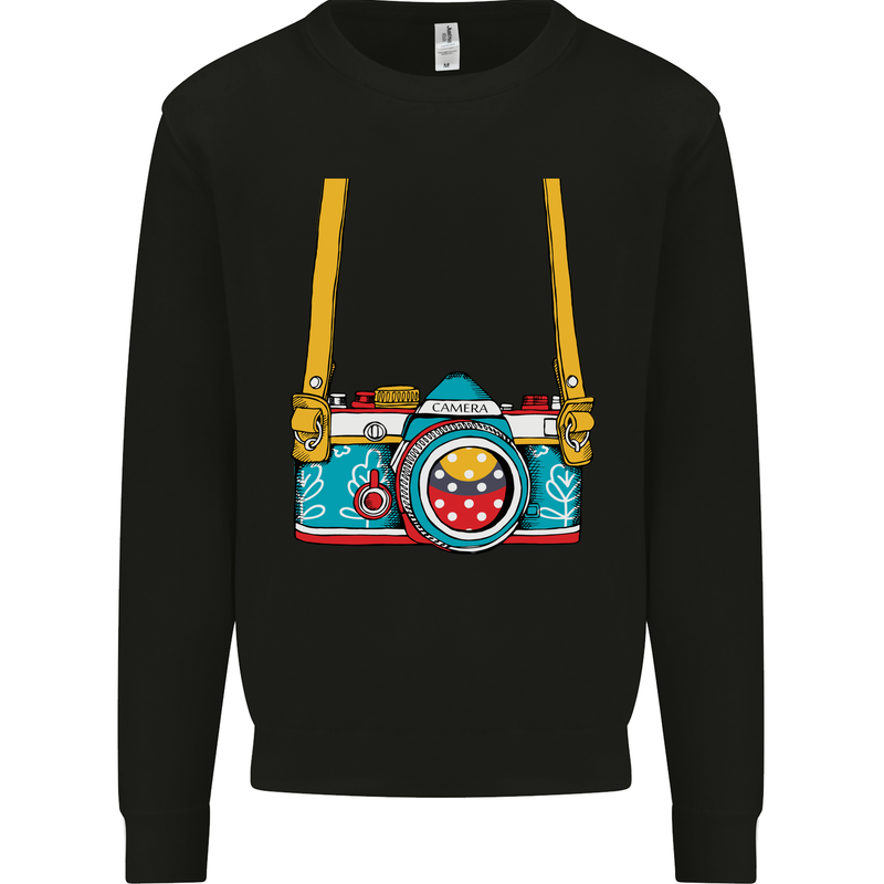 Photography Camera Around Neck Mens Sweatshirt Jumper Black