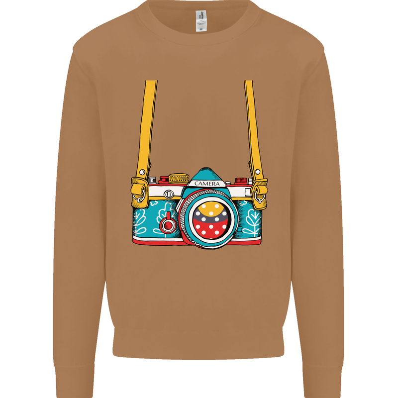 Photography Camera Around Neck Mens Sweatshirt Jumper Caramel Latte