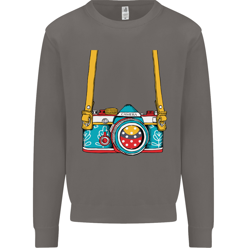 Photography Camera Around Neck Mens Sweatshirt Jumper Charcoal
