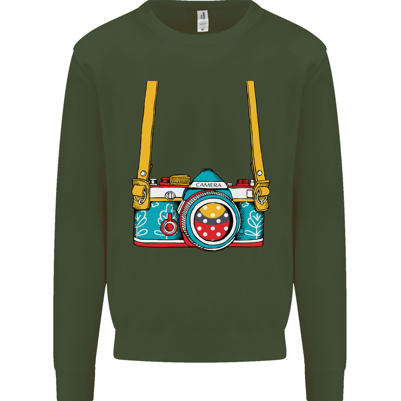 Photography Camera Around Neck Mens Sweatshirt Jumper Forest Green
