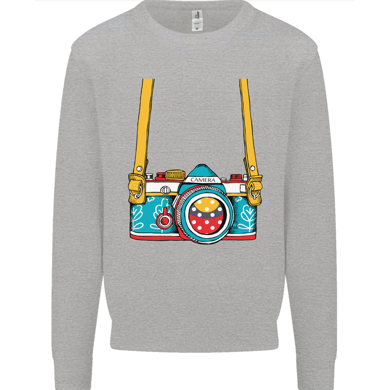 Photography Camera Around Neck Mens Sweatshirt Jumper Sports Grey