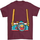 Photography Camera Around Neck Mens T-Shirt Cotton Gildan Maroon