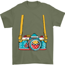 Photography Camera Around Neck Mens T-Shirt Cotton Gildan Military Green